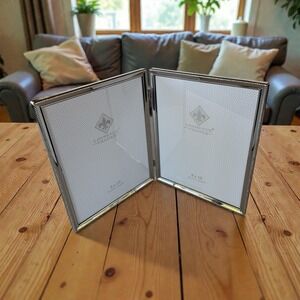 Lawrence Frames Polished Silver Plate 8x10 Hinged Double Picture Frame - Bead...